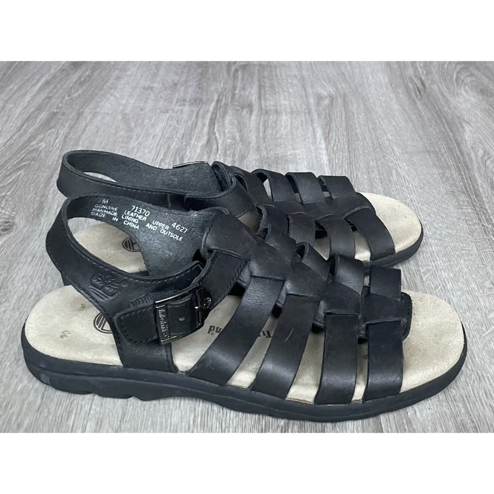 Timberland Fisherman Black Leather‎ Strappy Sandals Women's Size 7 M